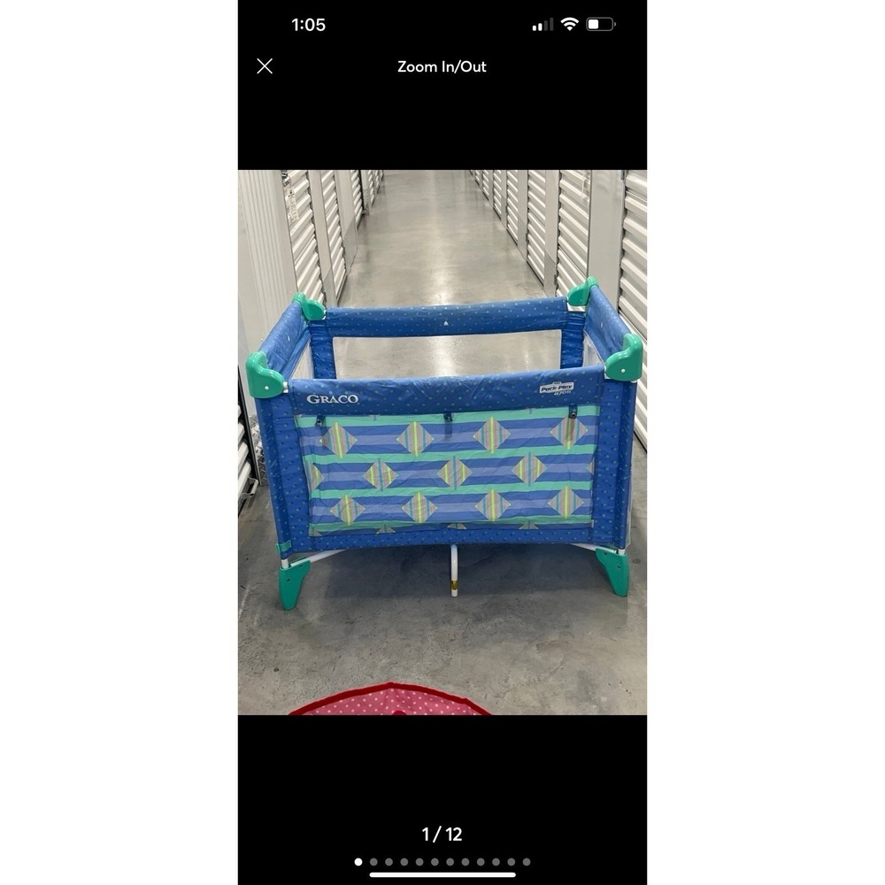 Vintage 90s Graco Pack n Play 870st Series Blue & Green Play Pen & Travel Case